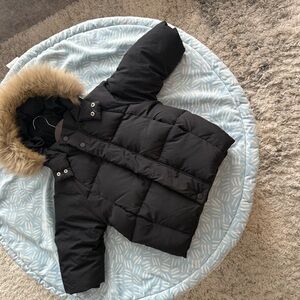 Zara 3T Black Puffer Jacket with Faux Fur Hood